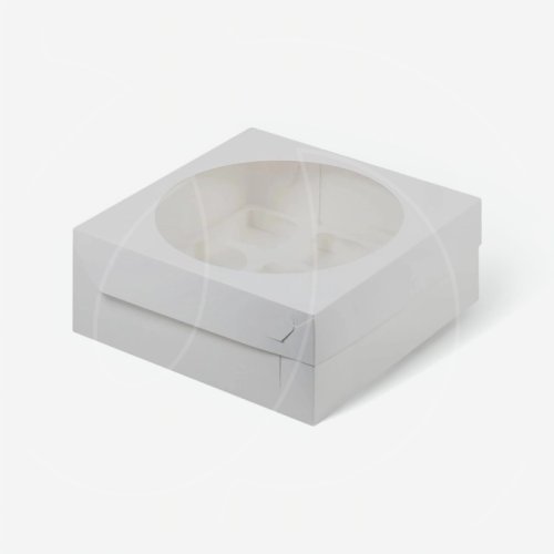 Коробка на 9 капкейков с окном белая 040410 ф 