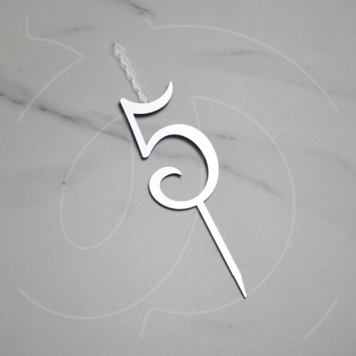 Свеча-топпер декоративная акриловая Цифра "5" Серебро 