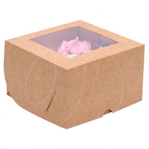 Коробка на 4 капкейка с окном крафт 16х16х10 см КУ-075; 7904606    